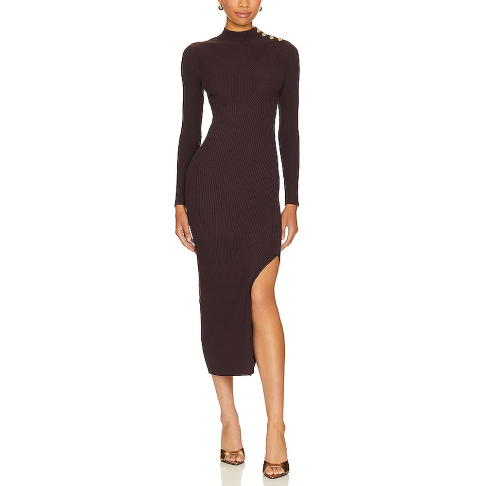 Heartloom 'Naima' Brown Dress Gold Button Neckline Accent Size S